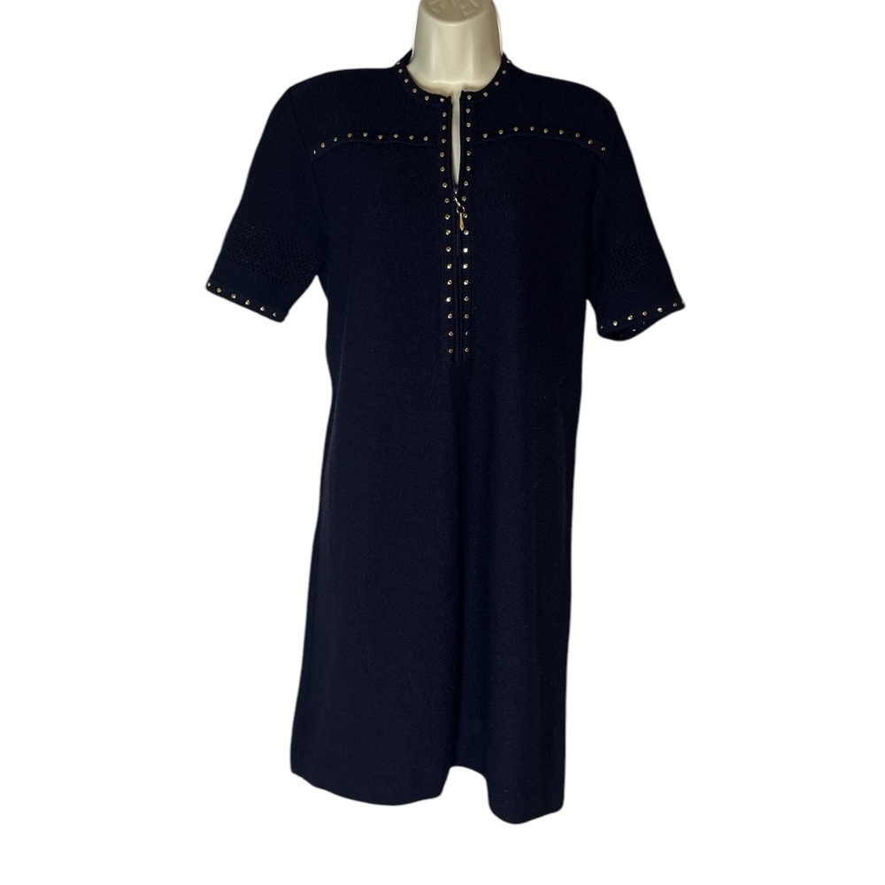 ALNORAL by Al Spokavicius Vintage navy dress with front zip and gold stu…